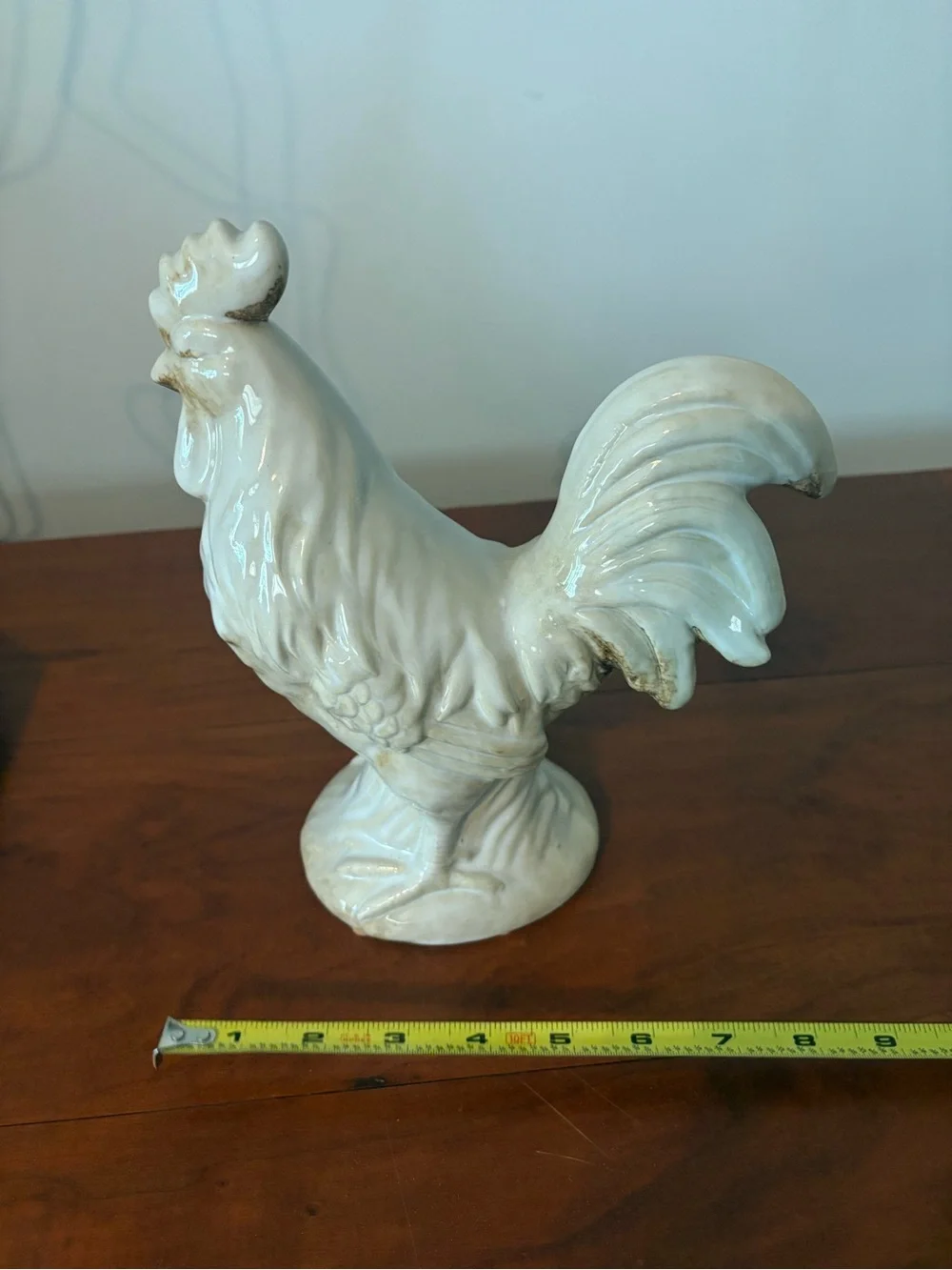 Farmhouse Ceramic Rooster Figurine & Decorative Platter Set Cream